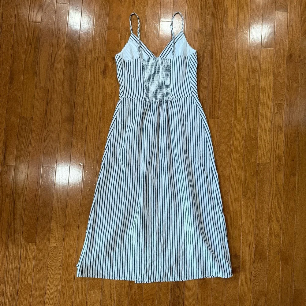Abercrombie and & Fitch Striped Linen Wrap Button Midi Dress Womens Medium Tall - Picture 4 of 6